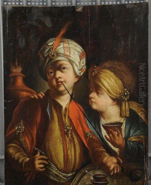 Enfant-fumeur Au Turban. Oil Painting by Charles-Amedee-Philippe van Loo