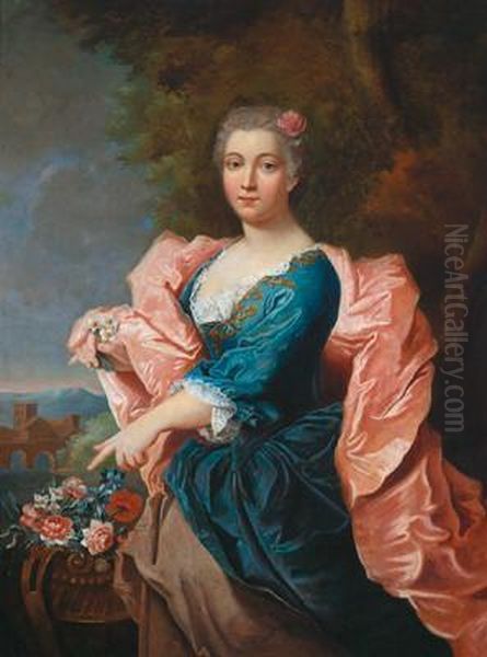 Ritratto Di Giovane Donna Nelle Vesti Di Flora Oil Painting by Charles-Amedee-Philippe van Loo