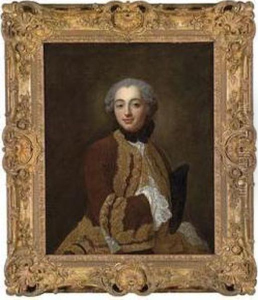 A Young Gentleman In A Gold Trimmed Brown Coat Oil Painting by Jean Baptiste van Loo