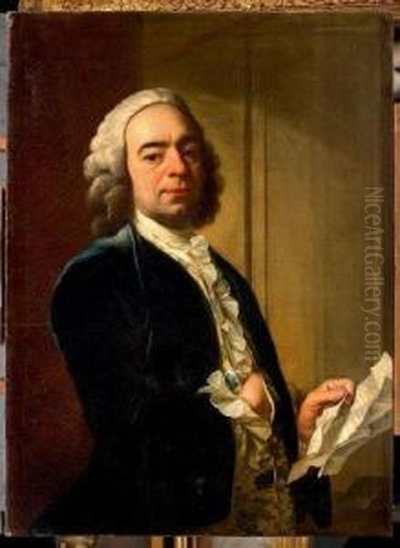 Portrait D'homme Aux Lettres Oil Painting by Jean Baptiste van Loo