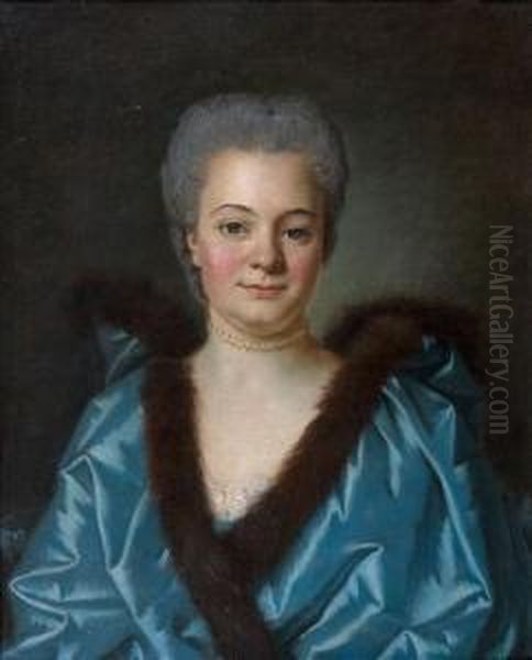 Portrait De Dame Au Manteau Bleu Borde De Fourrure Dit Henriette Marie Josephine De La Boessiere - Chambors, Epouse De Charles De Borel, Comte De Manerbe Oil Painting by Louis-Michel Van Loo