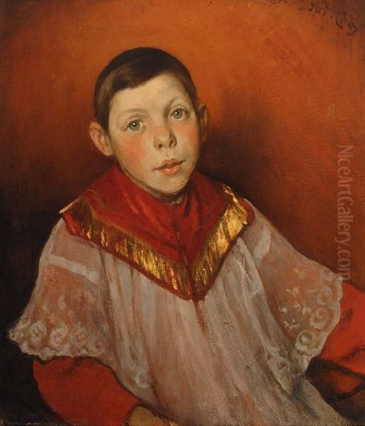 Portrait Of An Altar Boy Oil Painting by Jacobus Van Looy