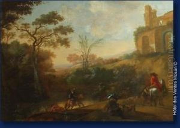 Paysage De Campagne Aux Cavaliers. Oil Painting by Lodewyck van Ludick