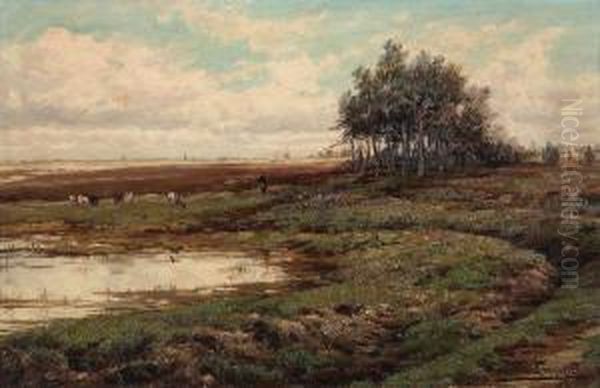 Koeienhoedster Op De Kalmthoutse Heide Oil Painting by Gerard Jozef Adrian Van Luppen