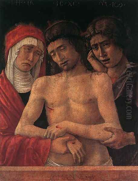 Dead Christ Supported by the Madonna and St John (Pietà) 1455 Oil Painting by Giovanni Bellini