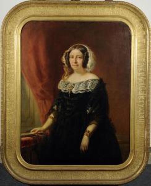 Portrait De Madame Lysen, Epouse Du Baron Stein D'altenstein. Oil Painting by Eugene Romain Van Maldeghem