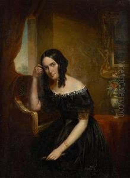 Jeune Femme Pensive Oil Painting by Eugene Romain Van Maldeghem