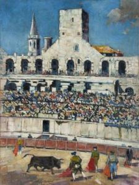 Corrida Dans Les Arenes D'arles Oil Painting by Raoul Van Maldere