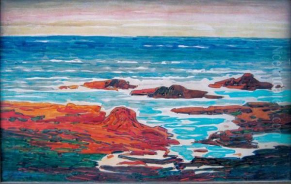 La Mer Entre Nice Et Monte Carlo Oil Painting by Raoul Van Maldere