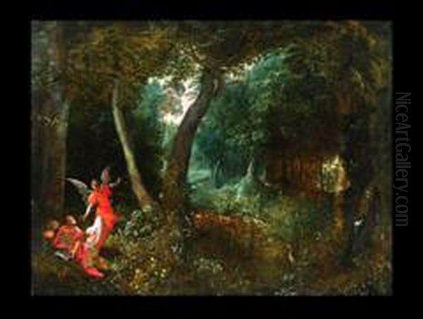 Waldlandschaft Mit Engel Und Dem Evangelisten Johannes Oil Painting by Karel Van Mander