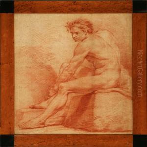 A Seated Male Nude Oil Painting by Karel van III Mander