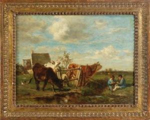 La Prairie Oil Painting by Emile van Marcke de Lummen