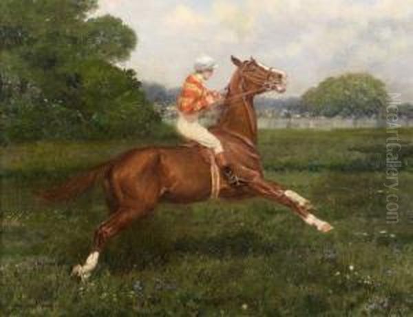 Cheval Et Son Jockey Oil Painting by Jean Van Marcke De Lummen