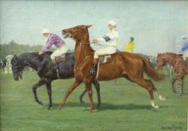 Jockey Au Depart Oil Painting by Jean Van Marcke De Lummen