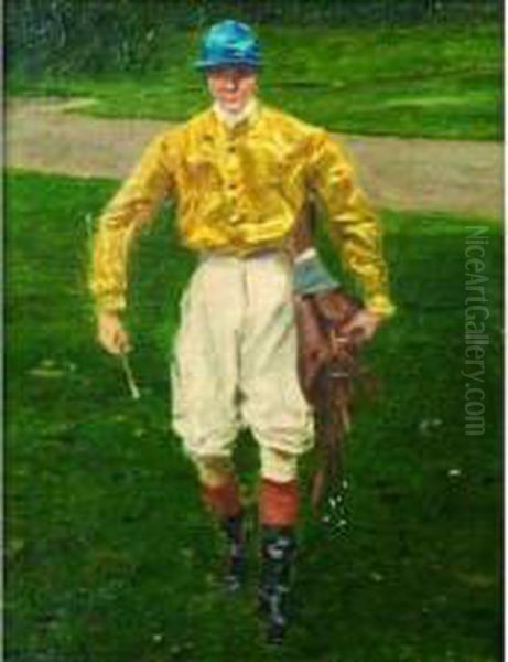 Jockey Aux Couleurs De La Famille Rothschild. Oil Painting by Jean Van Marcke De Lummen