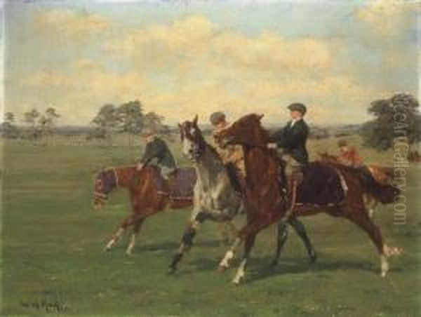 Cavaliers : Entrainement A Haymarket Oil Painting by Jean Van Marcke De Lummen