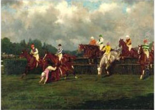 A Steeplechase Oil Painting by Jean Van Marcke De Lummen