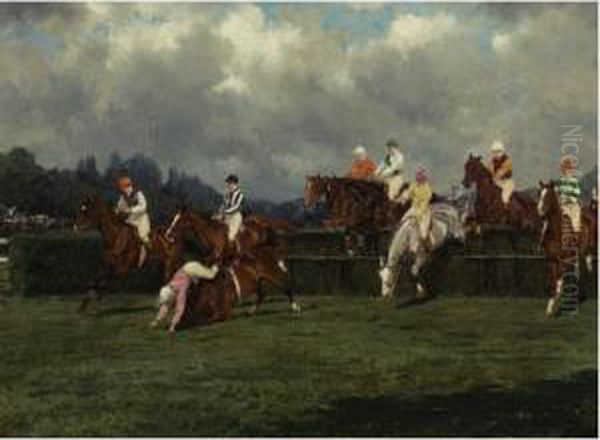 Taking The Fence Oil Painting by Jean Baptist Van Marcke