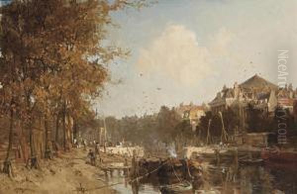 The Wijnhaven And The Construction Of The Regentessebrug Oil Painting by Johann Hendrik Van Mastenbroek