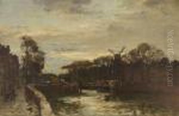 Gracht Met Ophaalbrug, Delfshaven Oil Painting by Johann Hendrik Van Mastenbroek