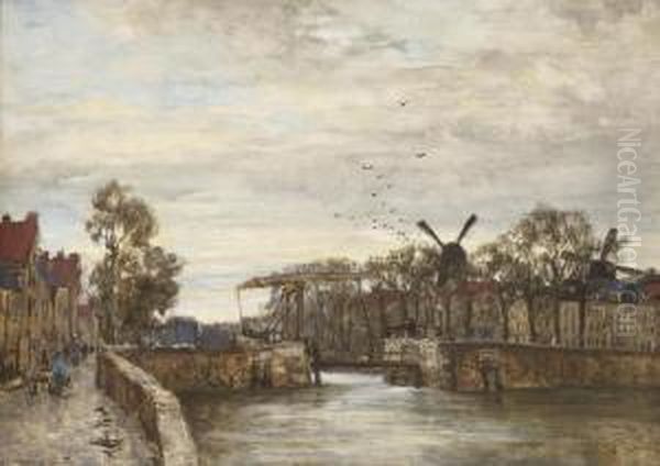 A View Of Delfshaven Oil Painting by Johann Hendrik Van Mastenbroek