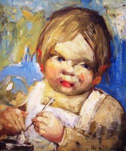 Child Blowing Bubbles Oil Painting by Han Van Meegeren