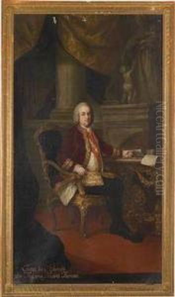 Werkstatt Bildnis Kaiser Franz I. Stephan Auf Einem Sessel Sitzend Oil Painting by Ircle Of Martin Van Mytens