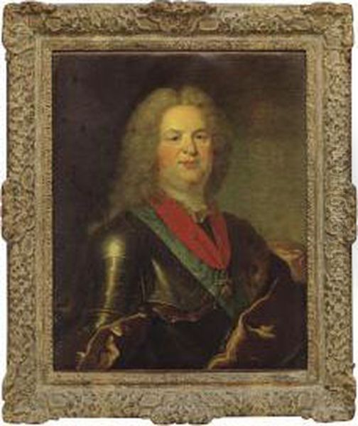 Portrait Of A Nobleman Wearing A Wig And Armor Oil Painting by Ircle Of Martin Van Mytens