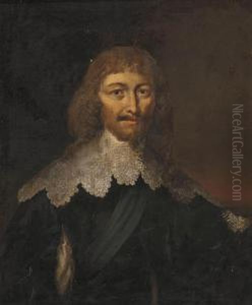 Portrait Of A Gentleman, Bust-length, In A Black Doublet And Lace Collar Oil Painting by Michiel Jansz. Van Miereveldt