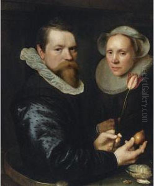 Double Portrait Of A Husband And Wife Oil Painting by Michiel Jansz. Van Miereveldt