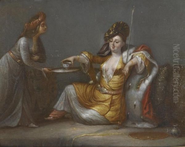 A Sultana Taking Coffee Oil Painting by Jan-Baptiste Vanmour