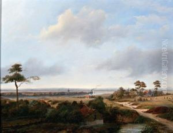 Weids Nazomerlandschap Met Ijmuiden Aan De Horizon Oil Painting by Johannes Josephus Van Mulken