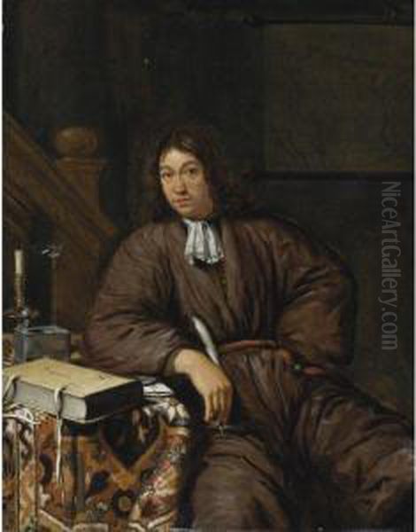 A Gentleman At His Desk Oil Painting by Michiel van Musscher