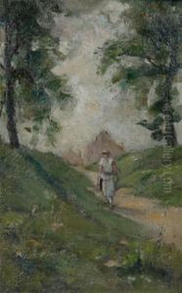 Strolling Girl Oil Painting by Henri Van Muyden