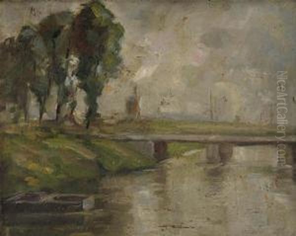 Study For A Landscape With Boat Near The Water Oil Painting by Henri Van Muyden