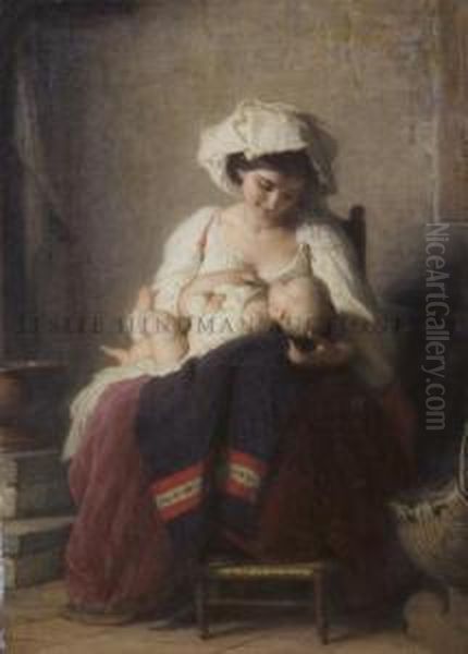 Mother And Child Oil Painting by Jacques Alfred Van Muyden