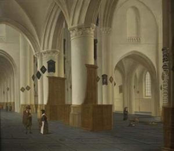 Interieur D'eglise Anime De Fideles Oil Painting by Hendrick Van Vliet