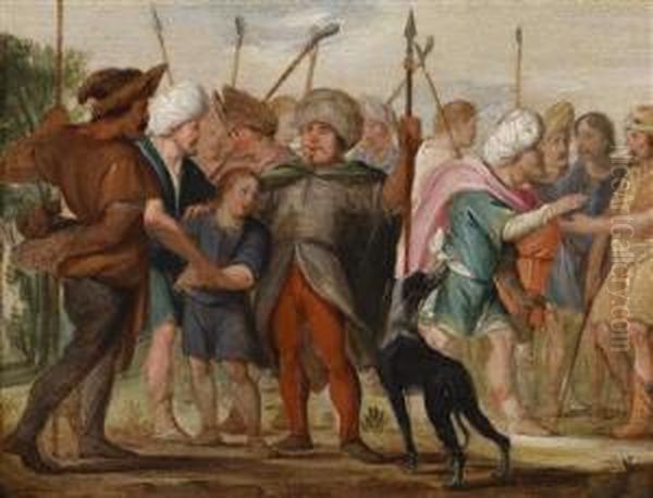 Joseph Sold By His Brothers Oil Painting by Adriaen van Nieulandt