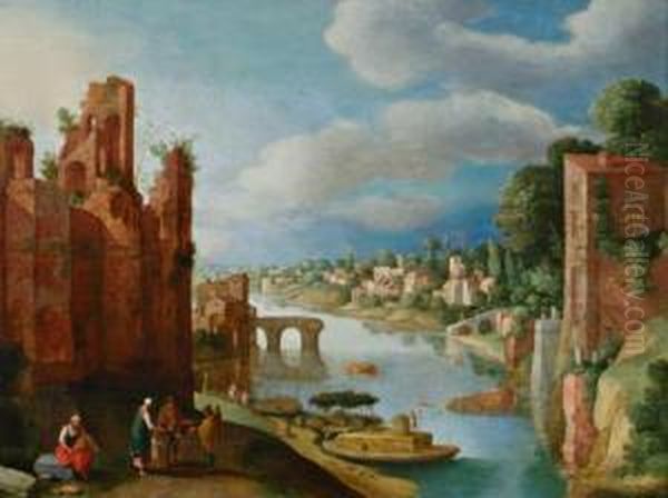 Veduta Del Tevere Con Il Ponte Rotto Oil Painting by Willem van, the Younger Nieulandt