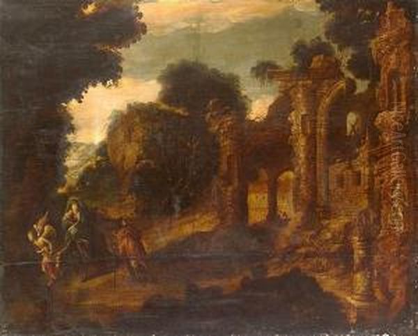 The Rest On The Flight Into Egypt Oil Painting by Willem van, the Younger Nieulandt