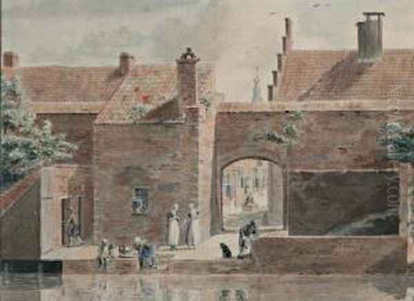 Vissers En Wasvrouw Op De Kade Oil Painting by Cornelius van Noorde