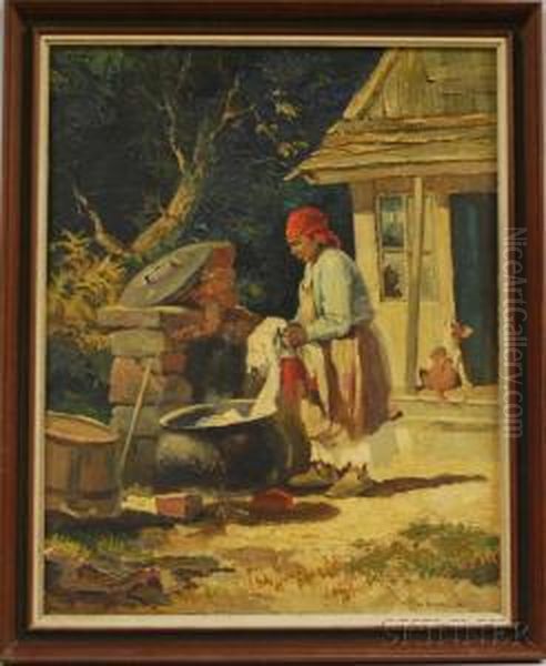 African-american Washerwoman Oil Painting by Chester K. Van Nortwick