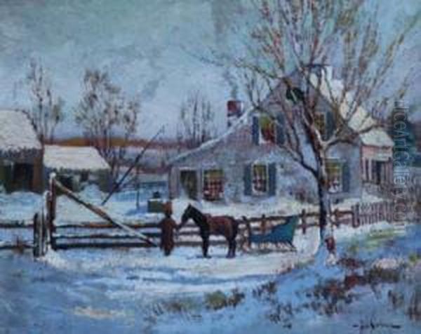 Waiting With The Sleigh Oil Painting by Chester K. Van Nortwick