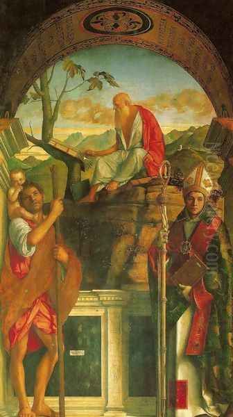 St. Christopher, St. Jerome, and St. Louis (I santi Cristoforo, Gerolamo e Ludovico) Oil Painting by Giovanni Bellini