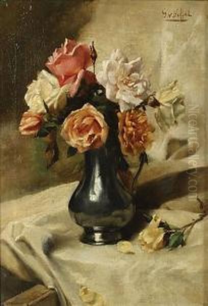 Nature Morte Aux Roses Oil Painting by George van Nuffel