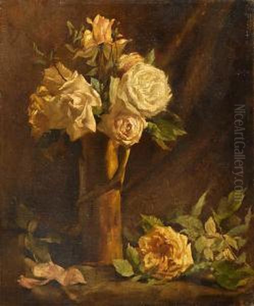 Roze W Wazonie Oil Painting by George van Nuffel