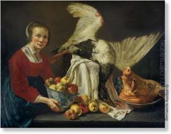 Kitchen Maid. Canvas. Signed W.odekerken Ft Oil Painting by Willem Van Odekerken