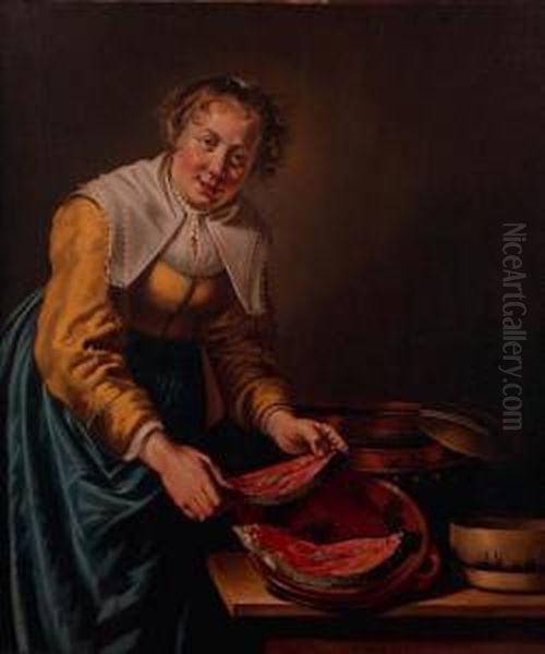 Femme A Sa Cuisine Oil Painting by Willem Van Odekerken