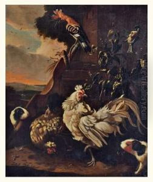 Coq, Poule Et Cochon D'inde Oil Painting by Jan Van Oolen