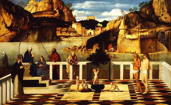 Allegoria sacra circa 1485 1488 tavola Oil Painting by Giovanni Bellini